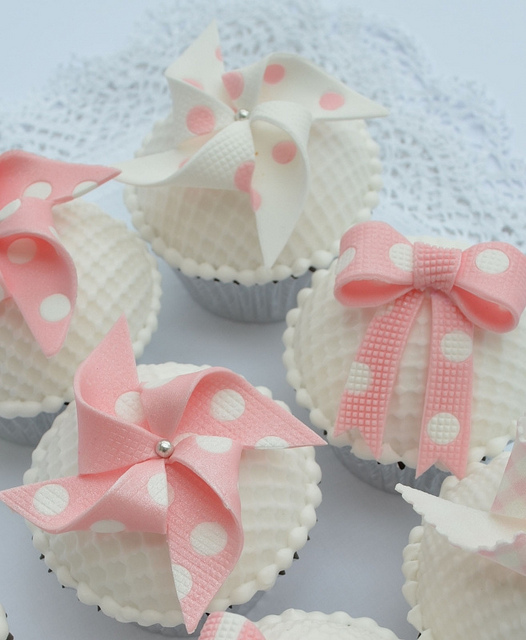 Pink and White Polka Dot Cupcakes