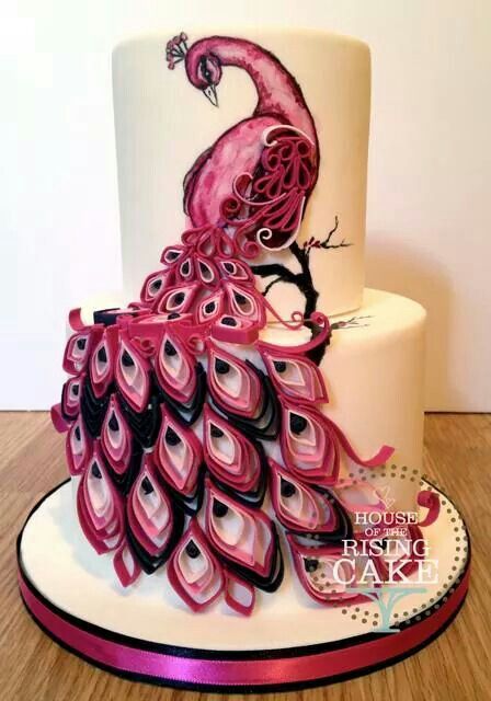 Pink Peacock Wedding Cake