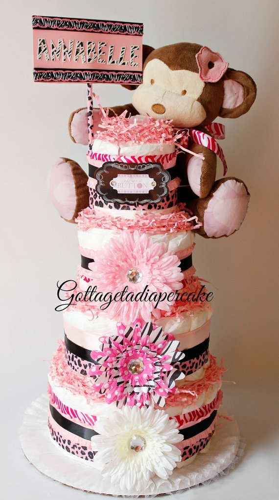 Pink Safari Baby Shower Diaper Cake