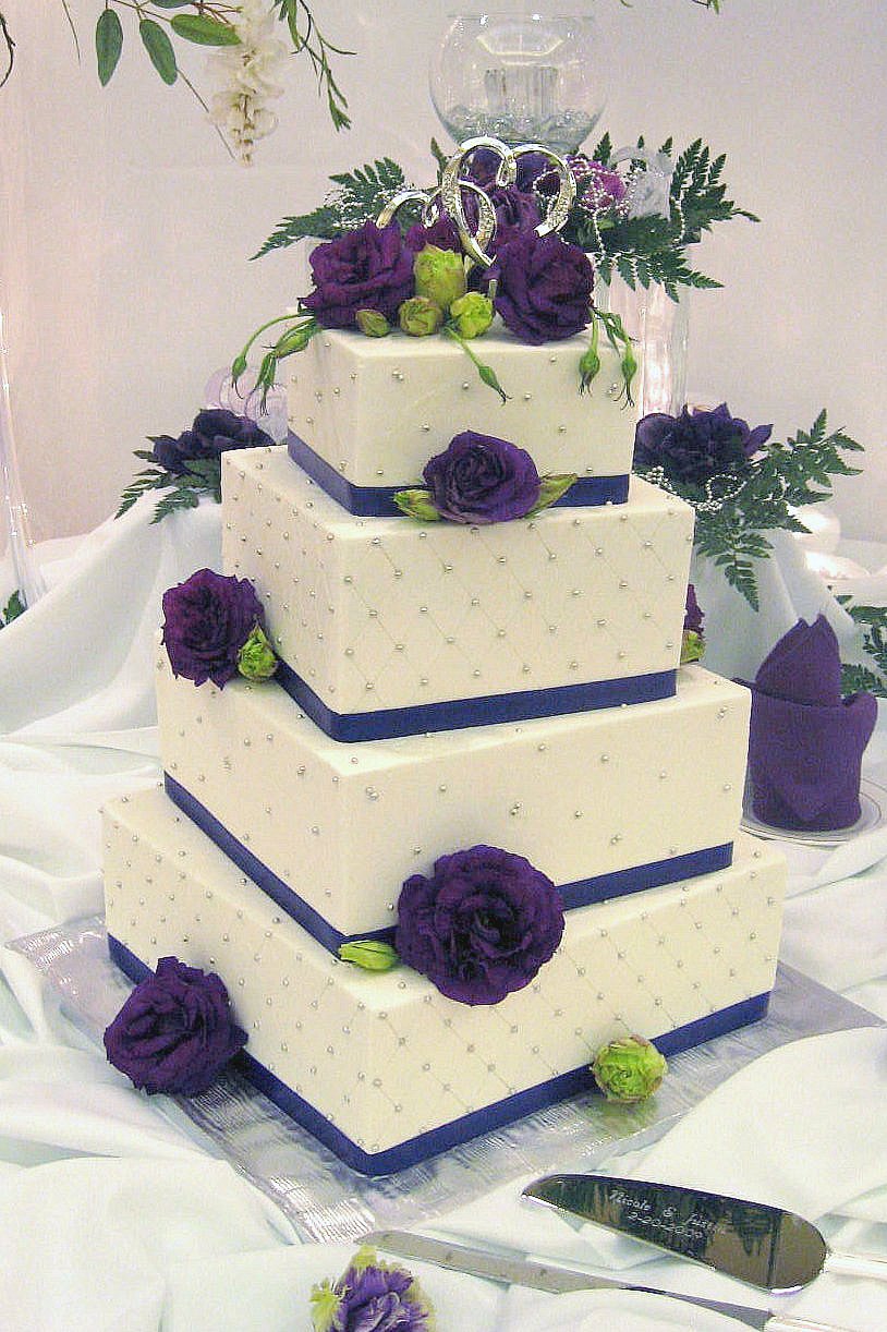 Purple and White Wedding Cake