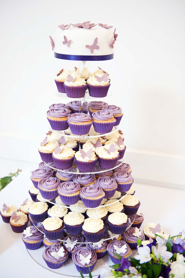 Purple Butterfly Cupcake Wedding Cake