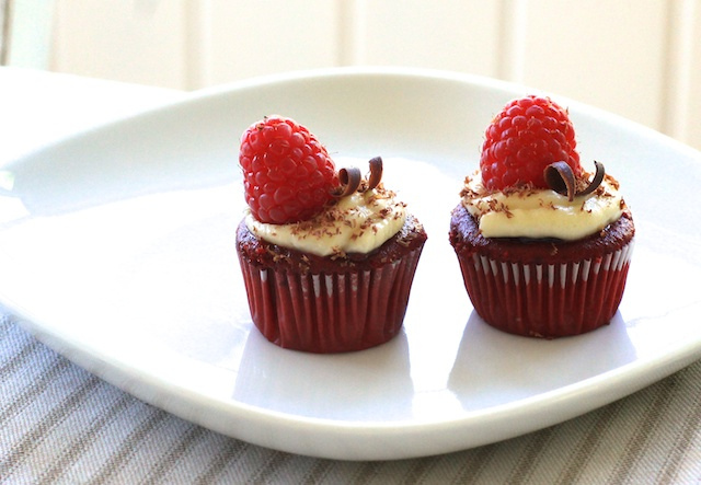 Red Velvet Raspberry Cupcakes