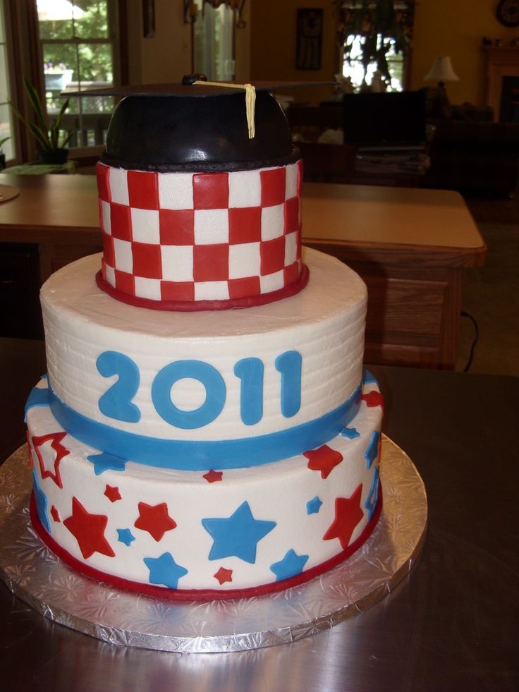 Red White and Blue Graduation Cake