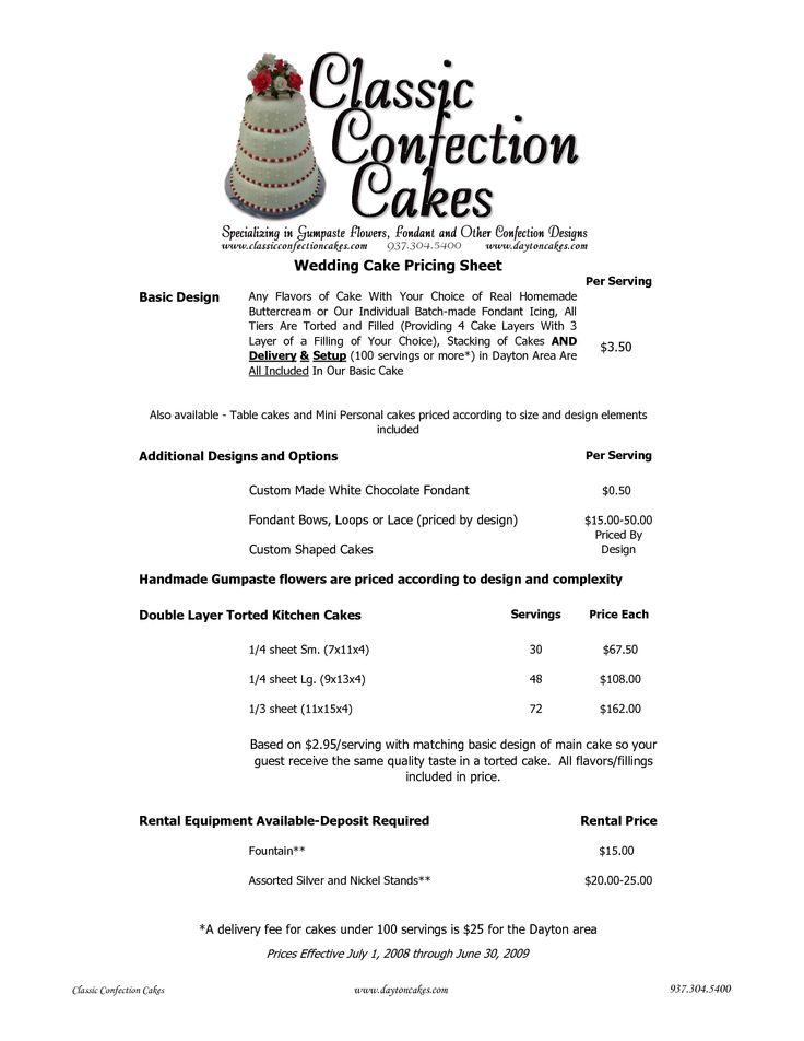 Sheet Cake Price List