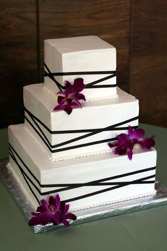 Square Wedding Cakes with Orchids