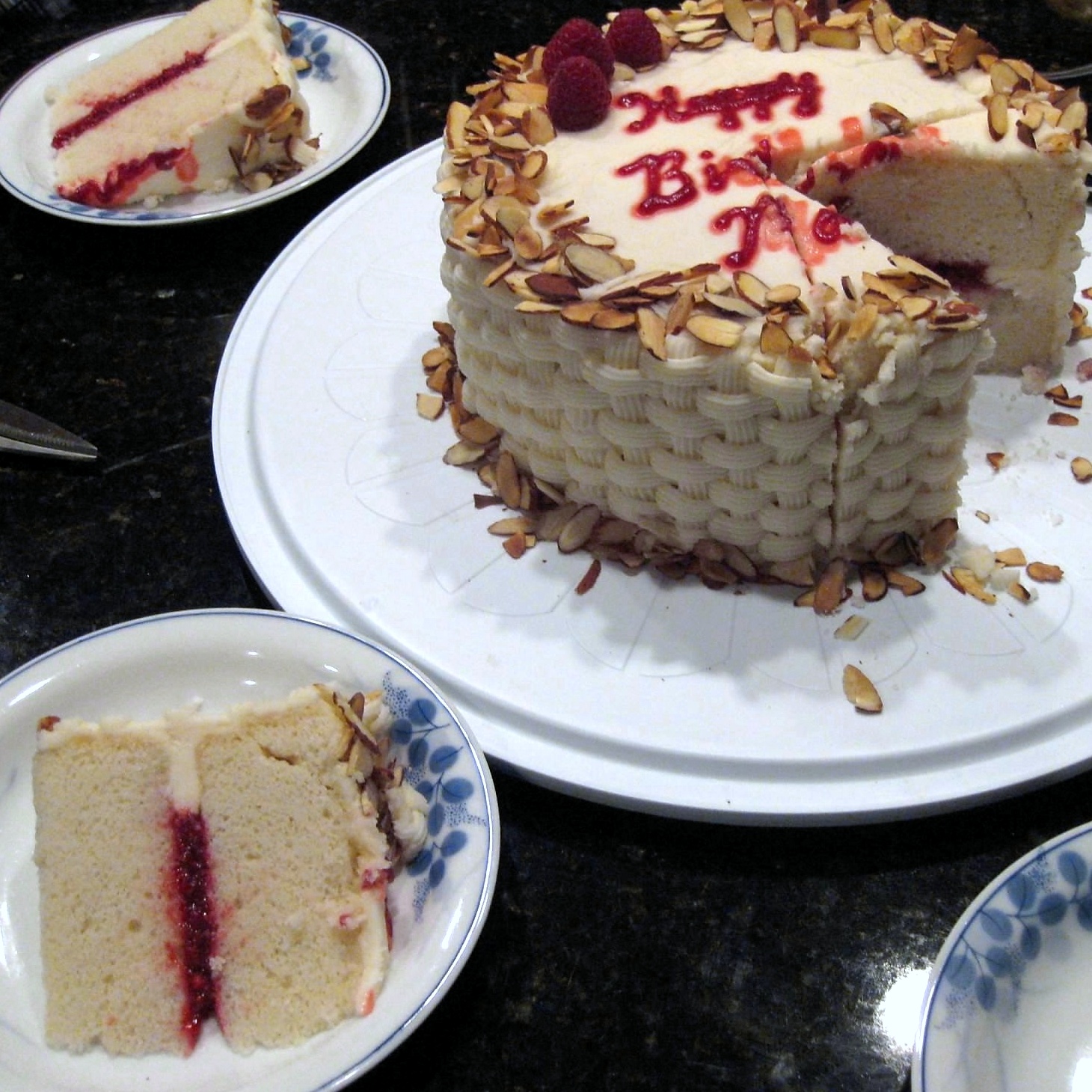 White Almond Cake with Raspberry Filling