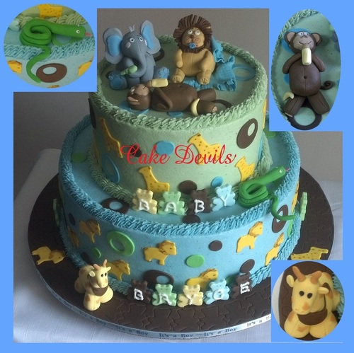 Zoo Animals Theme Baby Shower Cakes