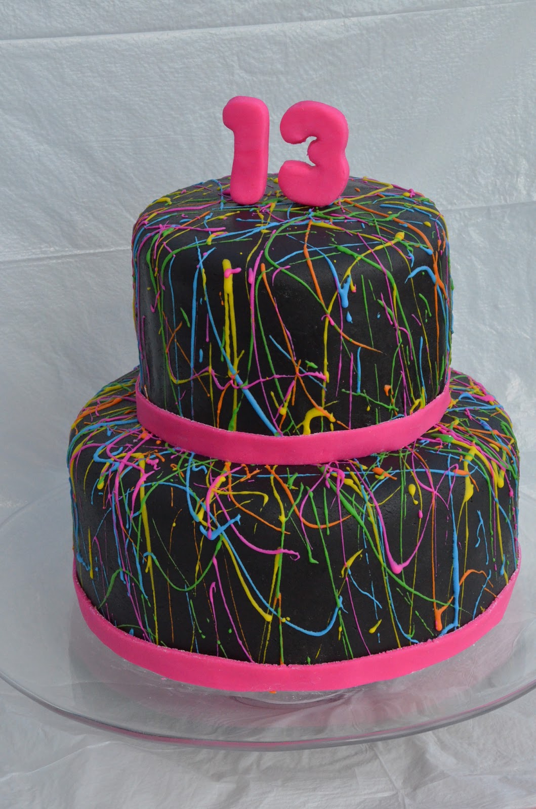 Black with Neon Paint Splatter Cake Black with Neon Paint Splatter Cake
