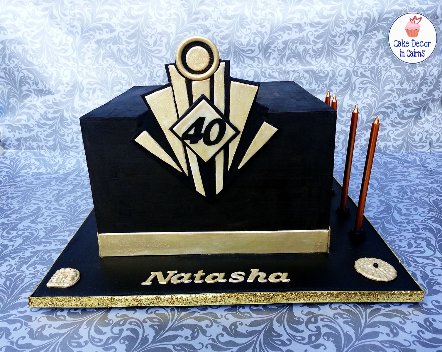 Great Gatsby Black and Gold Birthday Cake Great Gatsby Black and Gold Birthday Cake