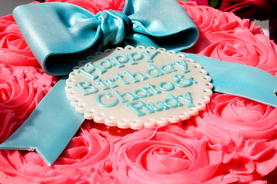 Hot Pink and Teal Rose Cake