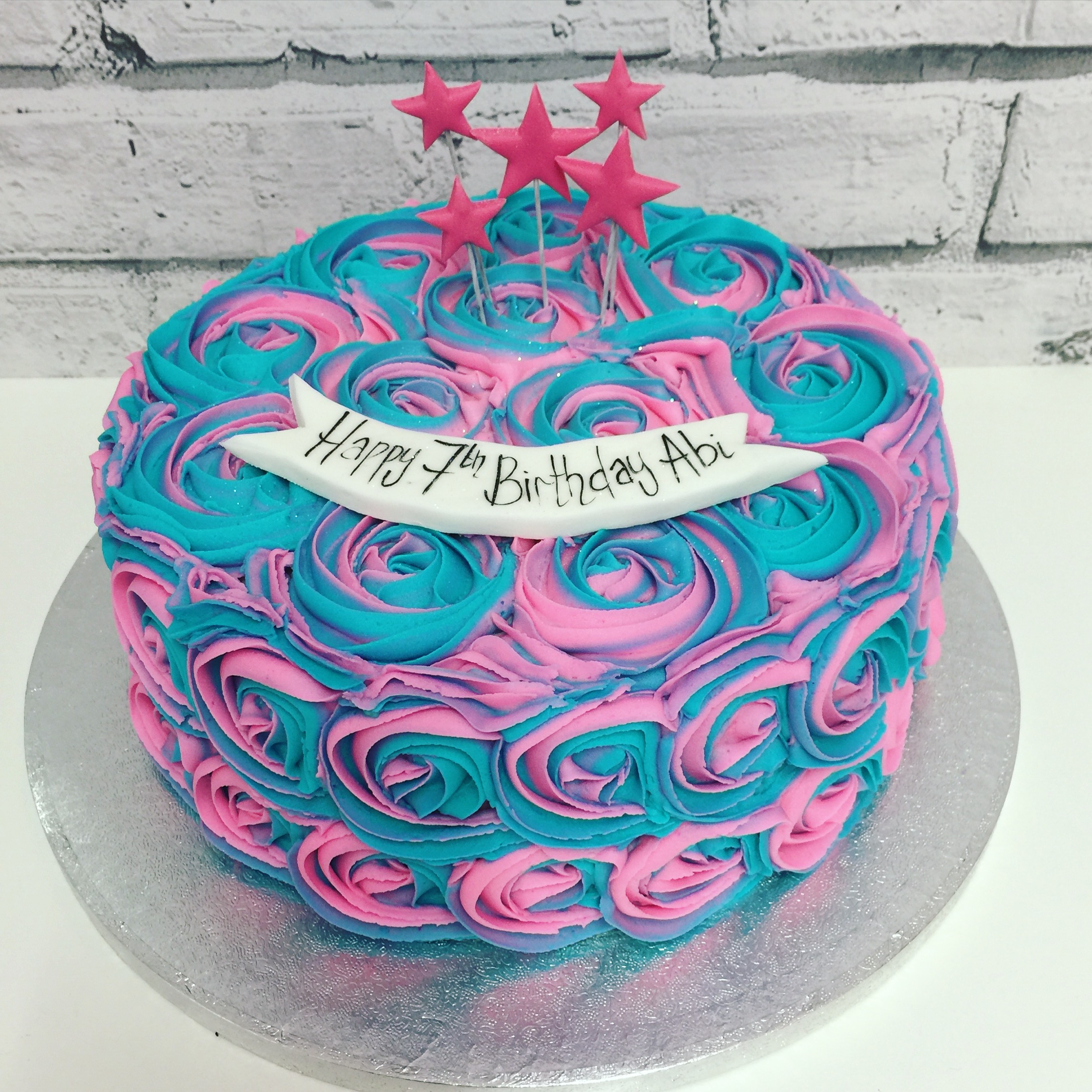 Hot Pink and Turquoise Birthday Cake