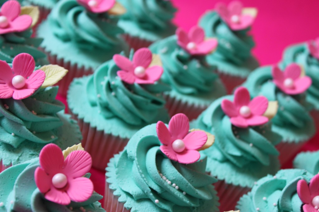 Hot Pink and Turquoise Cupcakes