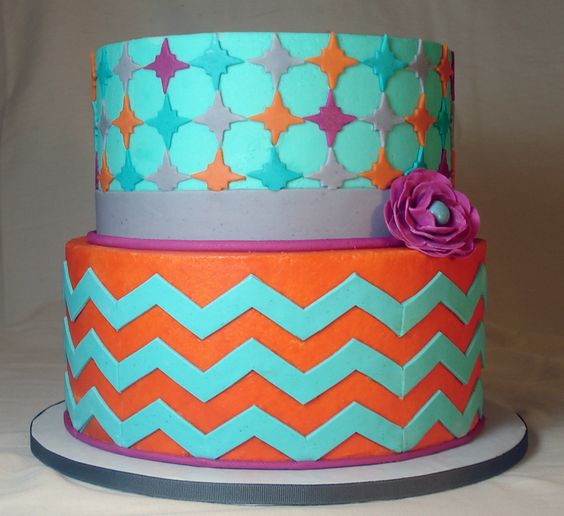 6 Photos of Teal And Orange Decorated Cakes