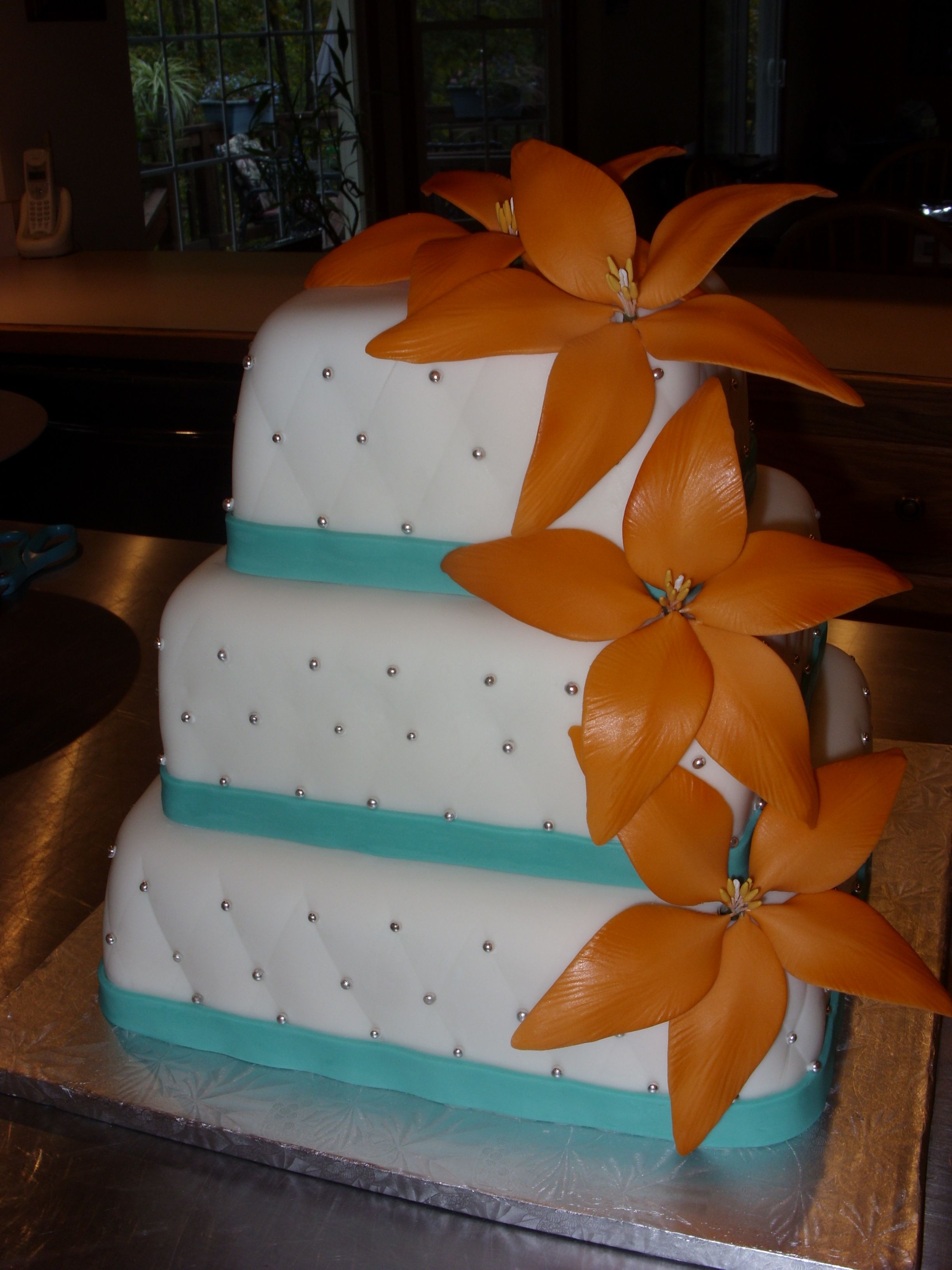 Orange and Teal Wedding Cake
