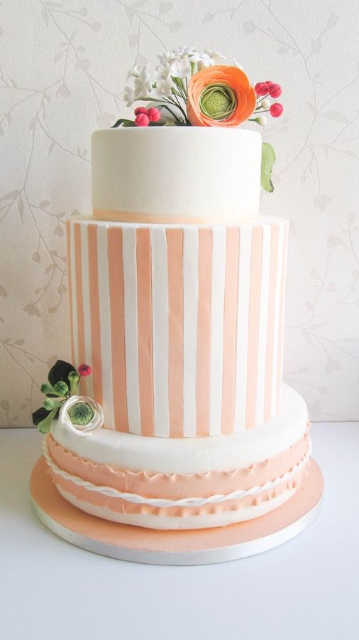 Peach and White Wedding Cake