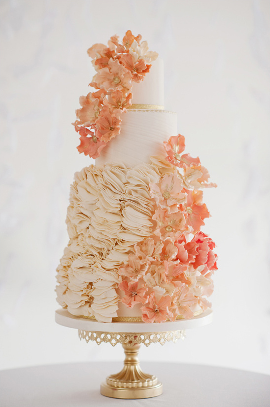 Peach and White Wedding Cake