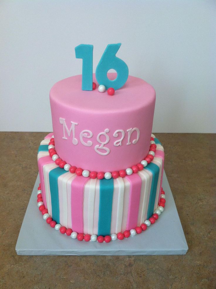 Pink & Teal Birthday Cake