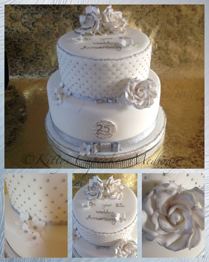 Silver 25th Wedding Anniversary Cake