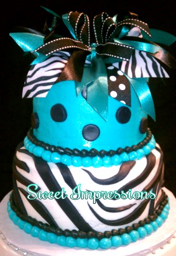 Teal and Black Zebra Birthday Cake