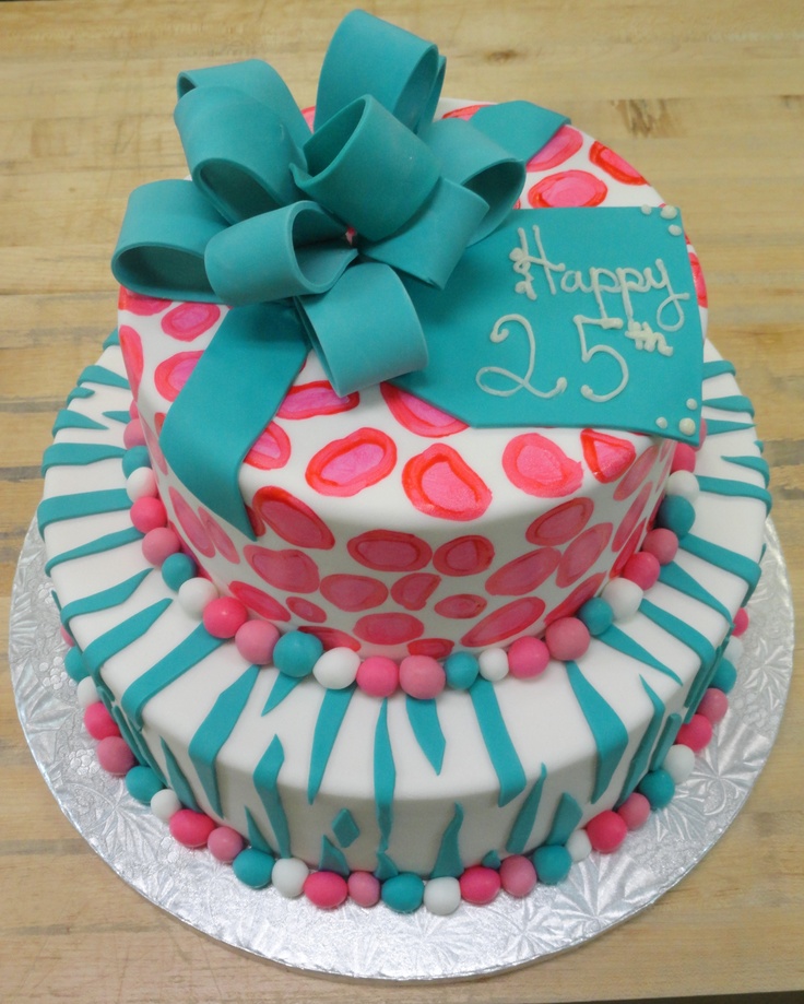 Teal and Pink Birthday Cake
