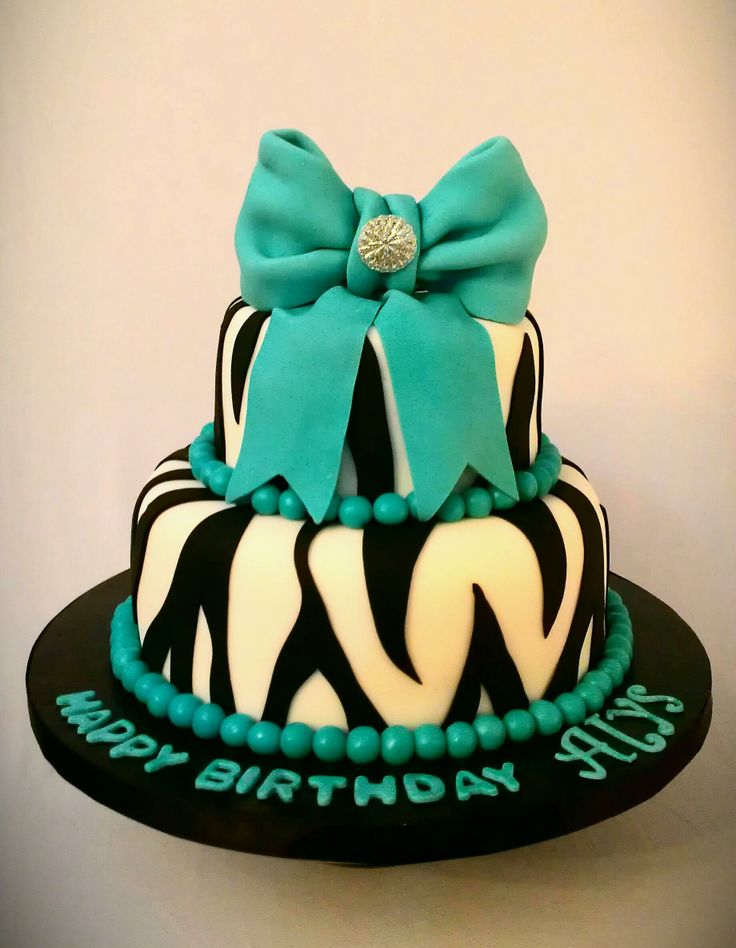 Teal and Zebra Birthday Cake