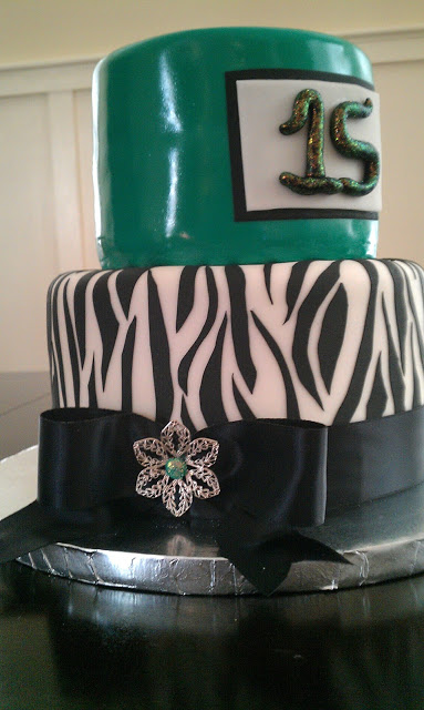 Teal and Zebra Birthday Cake