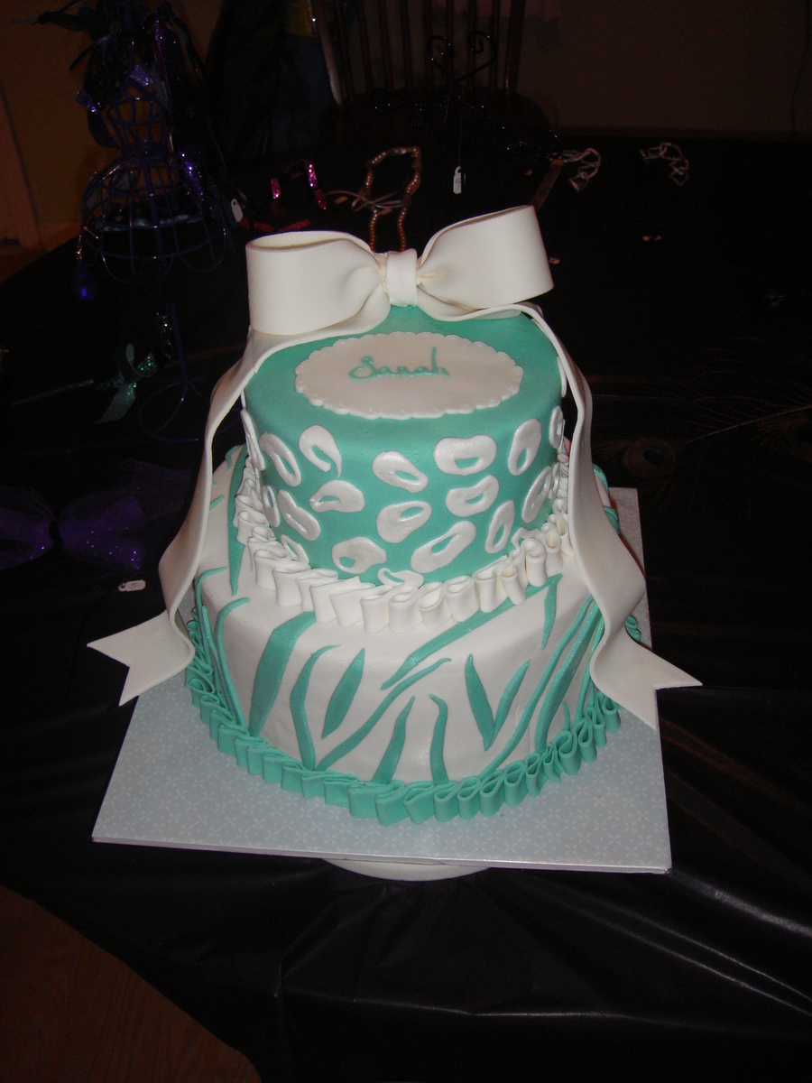 Teal Zebra Birthday Cake