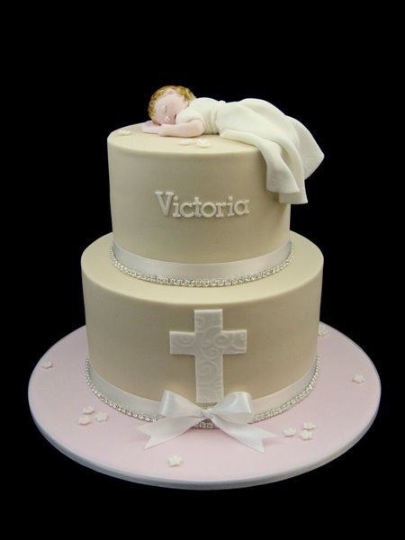 Baby Girl Baptism Cake with Cross