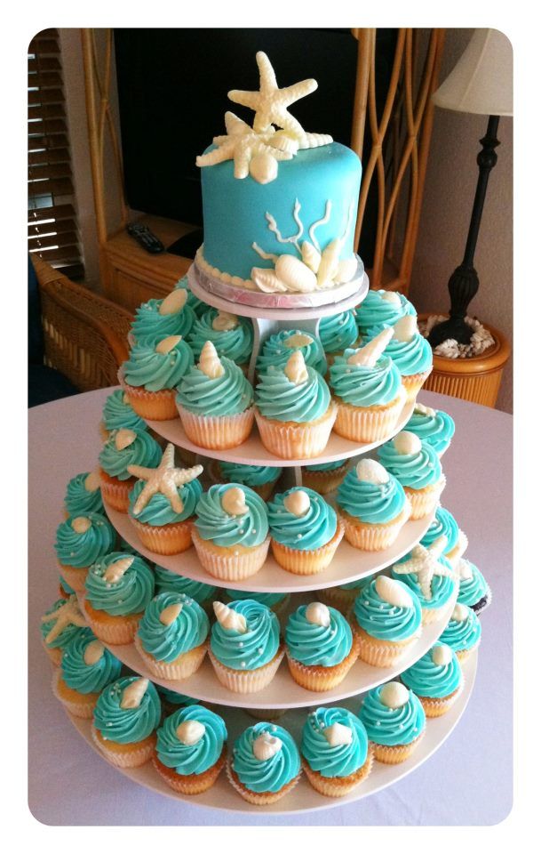 Beach Themed Wedding Cupcake Tower