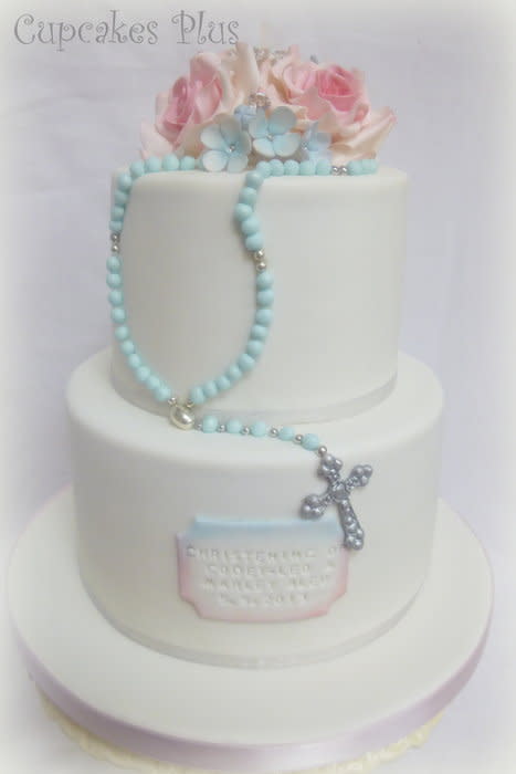 Blue and Pink Christening Cake