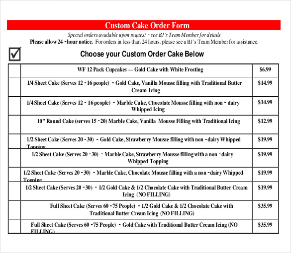 Cake Order Form Template