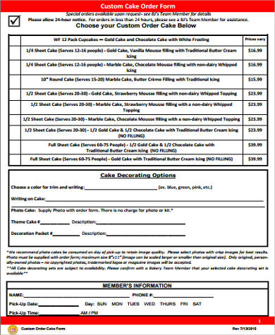 Custom Cake Order Form