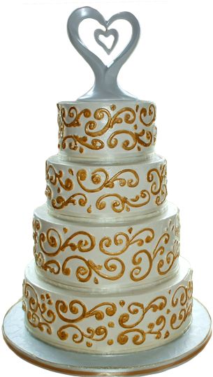 Gold Buttercream Wedding Cake with Ribbon