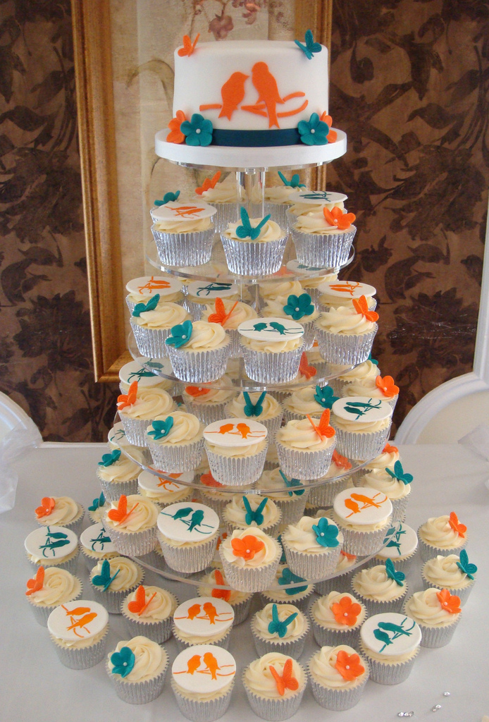 12 Orange And Teal Cupcake Wedding Cakes Photo Orange And Teal Cupcake Wedding Cakes