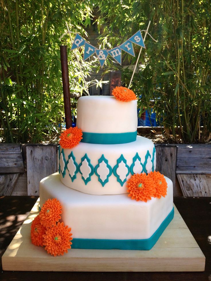 12 Orange And Teal Cupcake Wedding Cakes Photo Orange And Teal Wedding Cake