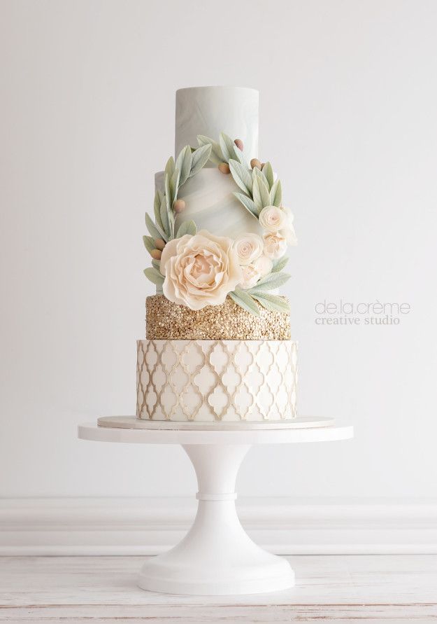 Peach Green and Gold Wedding Cake Peach Green and Gold Wedding Cake
