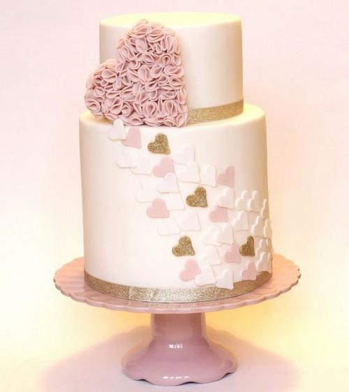 Pink and Gold Heart Wedding Cake