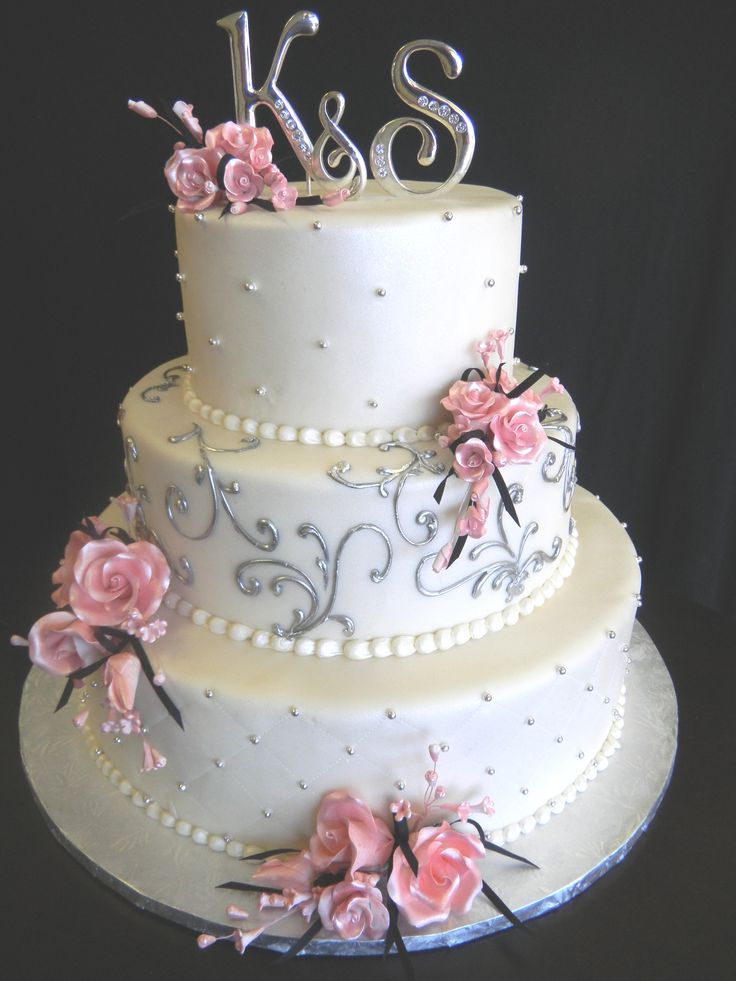 Pink and Silver Wedding Cake