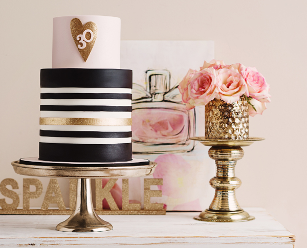 Pink Black and Gold Birthday Cake