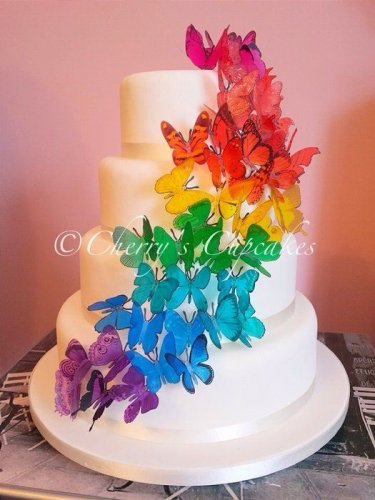 Rainbow Butterfly Wedding Cake