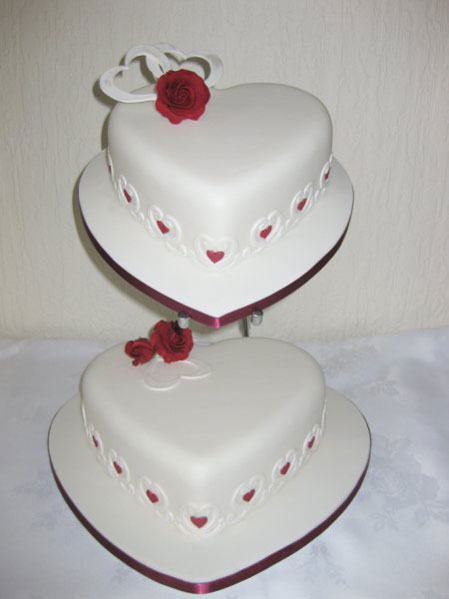 Red and White Heart Shaped Wedding Cake Red and White Heart Shaped Wedding Cake