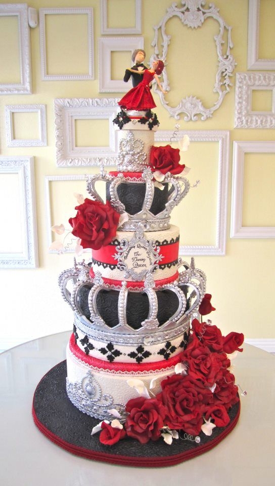 Red Black and Silver Wedding Cake Topper