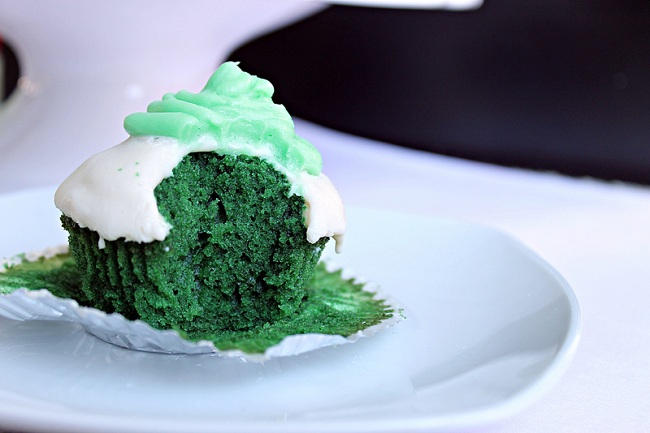 Red Velvet Cupcakes with Green Frosting