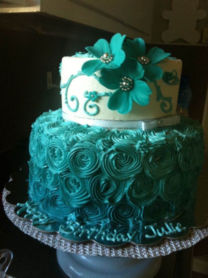 Teal and Green Birthday Cake