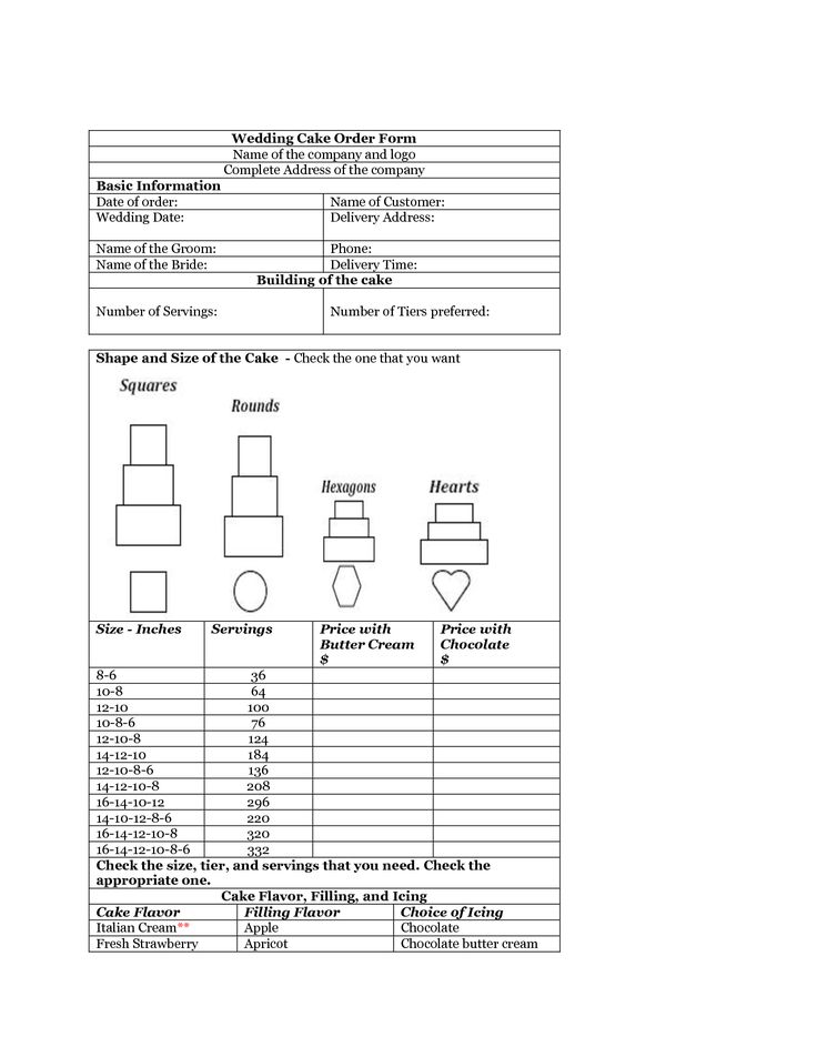 Wedding Cake Order Form