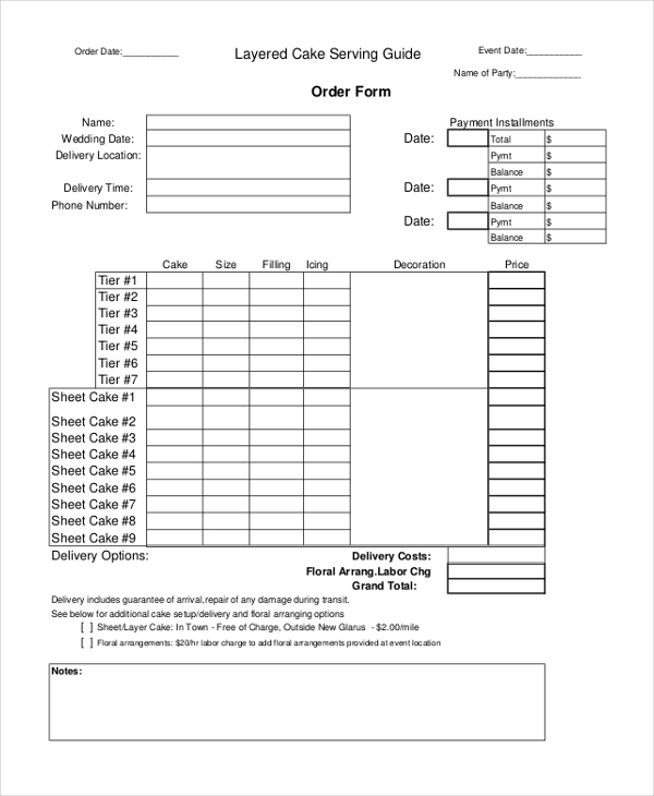 Wedding Cake Order Form