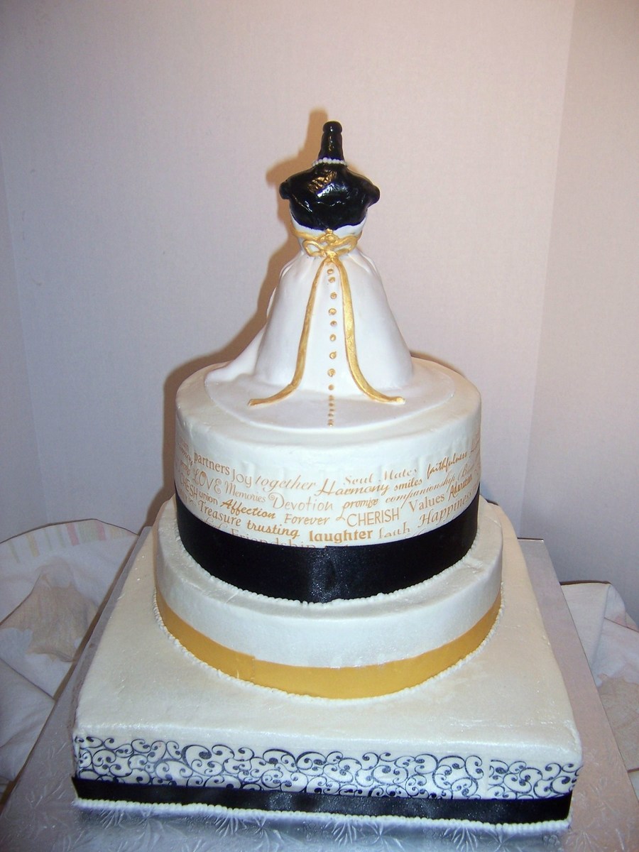 White and Gold Bridal Shower Cake