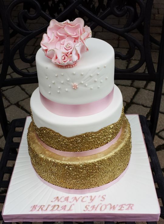 White and Gold Bridal Shower Cake
