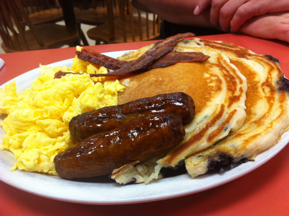 Bacon Eggs Pancakes and Sausage