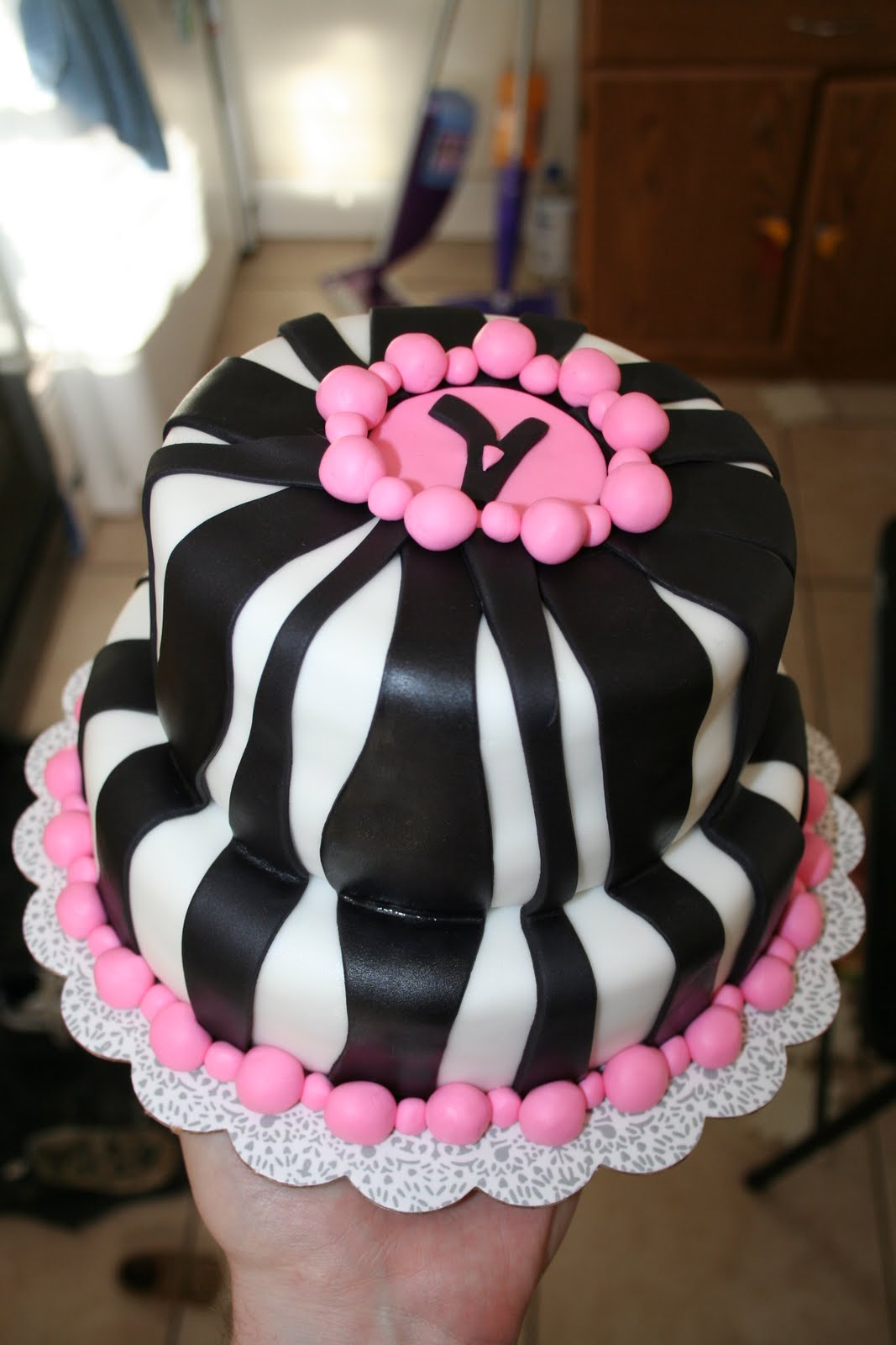 Black and Pink Fondant Birthday Cake